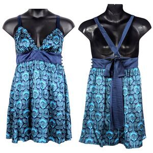 ANTHRO PUELLA 100% Silk Retro Floral Mini Dress Boho Cottage Festival Jr Large